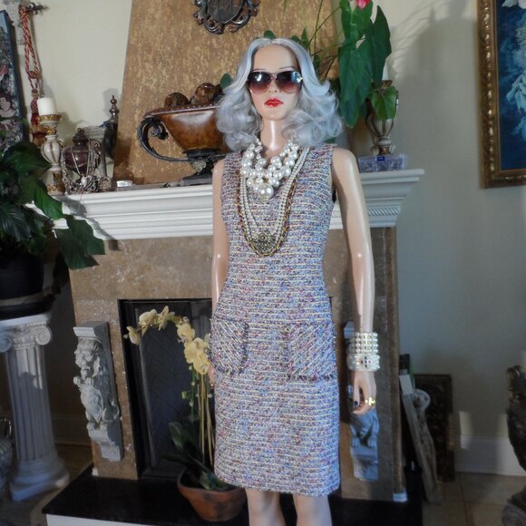Karl Lagerfeld Paris Multi-Color Bouclé Tweed Dress & Jacket Suit Size S - Picture 4 of 16